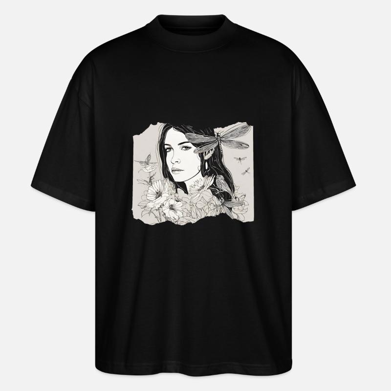 Mädchen mit Libelle im Haar - Stanley/Stella Oversized Unisex Bio T-Shirt Blaster 2.0 - Schwarz