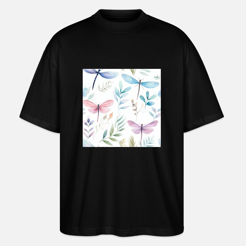 Libellule à l’aquarelle - T-shirt bio Blaster 2.0 coupe oversize Stanley/Stella Unisexe - noir