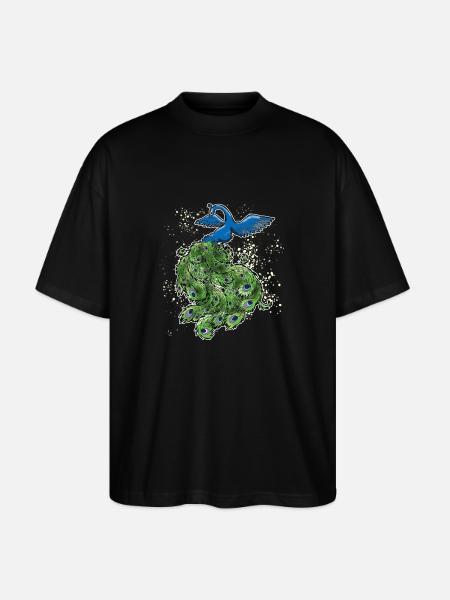 Scan Peacock Art Deco Colorful Outline - Stanley/Stella Oversized Unisex Organic T-shirt Blaster 2.0 - black