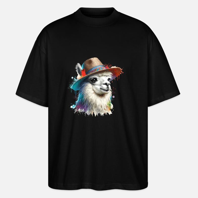 Lama avec chapeau - T-shirt bio Blaster 2.0 coupe oversize Stanley/Stella Unisexe - noir