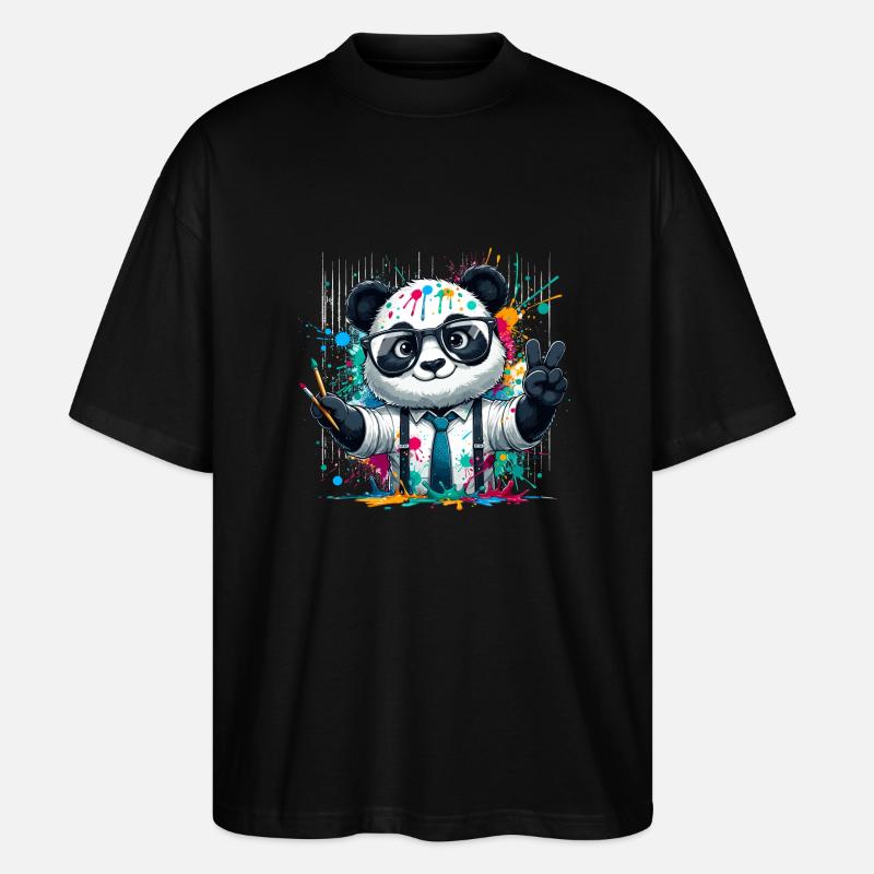 Farbenfroher Panda - Stanley/Stella Oversized Unisex Bio T-Shirt Blaster 2.0 - Schwarz