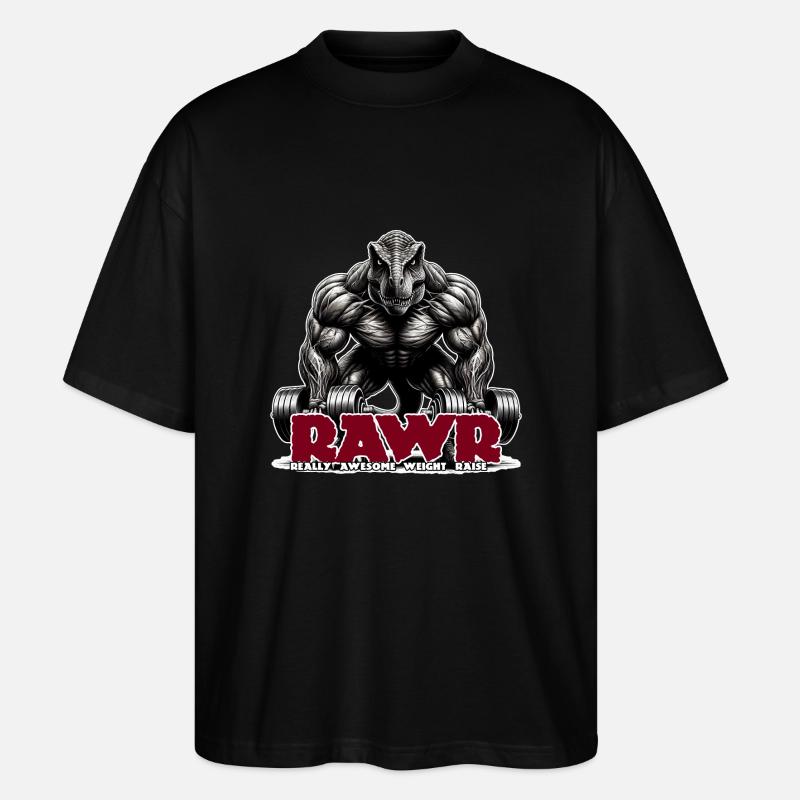 T-Rex Dumbbell RAWR - Stanley/Stella Oversized Unisex Bio T-Shirt Blaster 2.0 - Schwarz