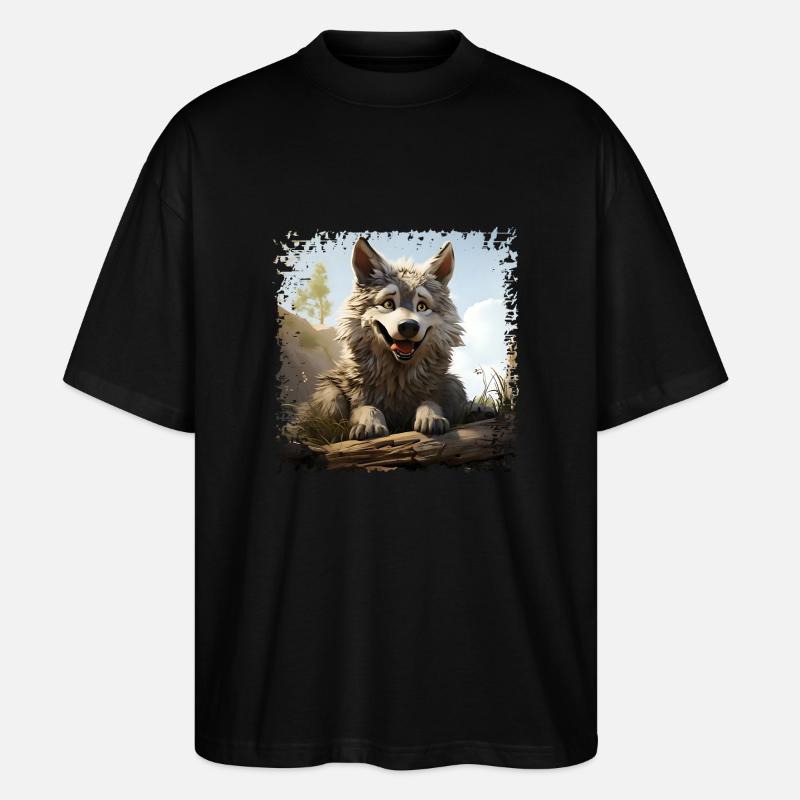 Lustiger Wolf - Stanley/Stella Oversized Unisex Bio T-Shirt Blaster 2.0 - Schwarz