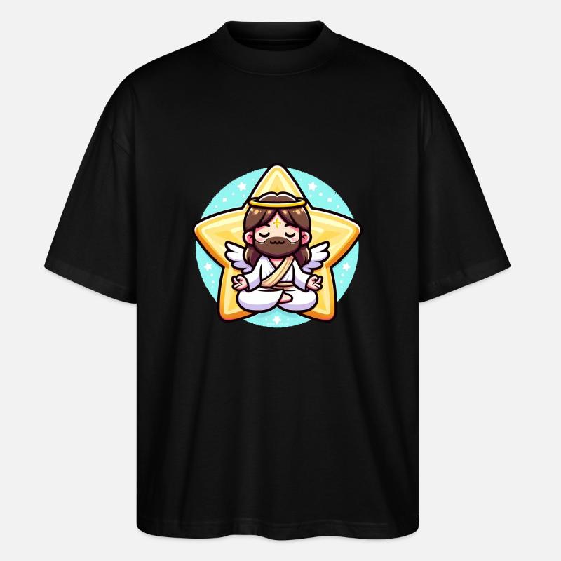 Jésus mignon méditant - T-shirt bio Blaster 2.0 coupe oversize Stanley/Stella Unisexe - noir
