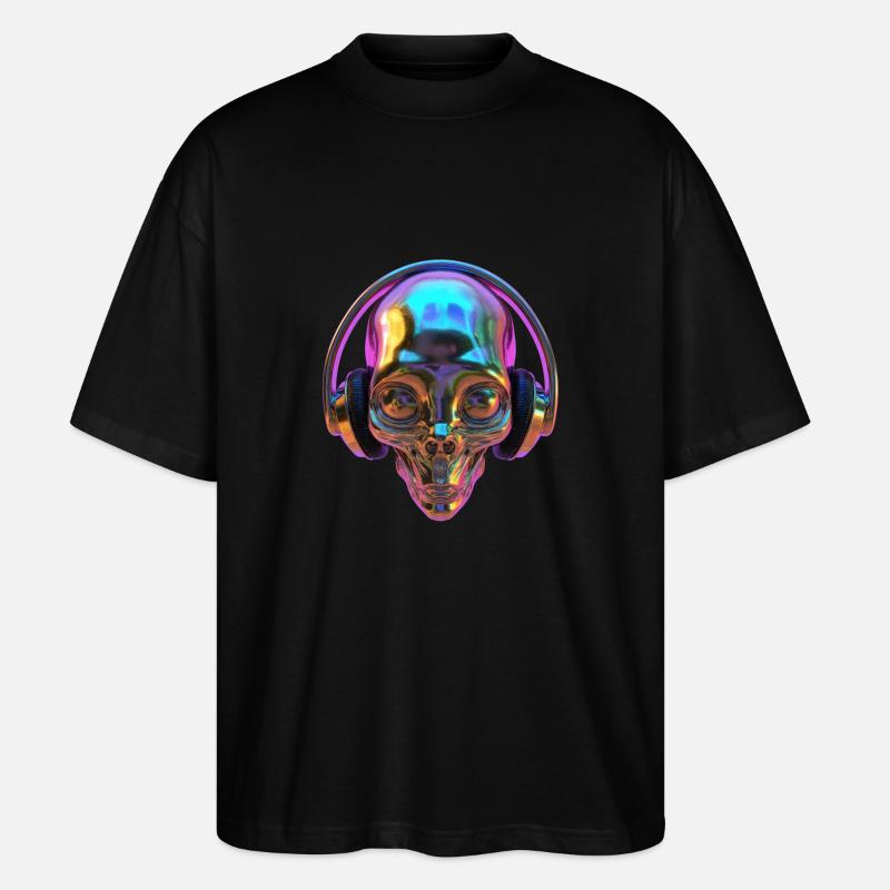 Chromatischer Alien-Kopf mit Kopfhörern - Stanley/Stella Oversized Unisex Bio T-Shirt Blaster 2.0 - Schwarz
