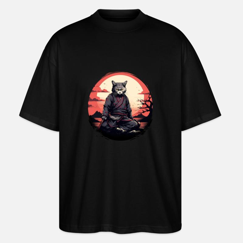 Chat samouraï - T-shirt bio Blaster 2.0 coupe oversize Stanley/Stella Unisexe - noir