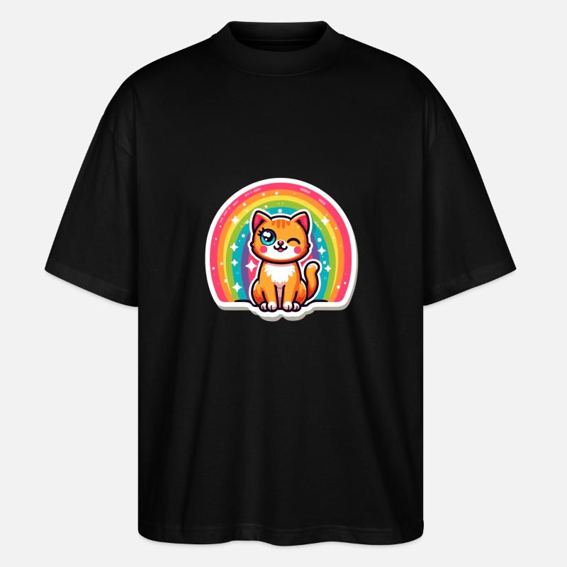 Cute Rainbow Kitty Sticker - Stanley/Stella Oversized Unisex Organic T-shirt Blaster 2.0 - black