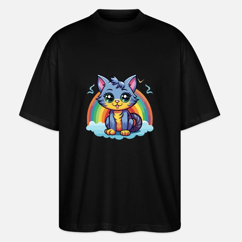 Lebendiges Regenbogenkätzchen-Kunstwerk - Stanley/Stella Oversized Unisex Bio T-Shirt Blaster 2.0 - Schwarz