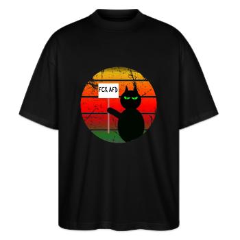 Lustige DemoCat mit Statement FCKAFD - Stanley/Stella Oversized Unisex Bio T-Shirt Blaster 2.0 - Schwarz - Vorne - Alina (178cm) & Michal (187cm)