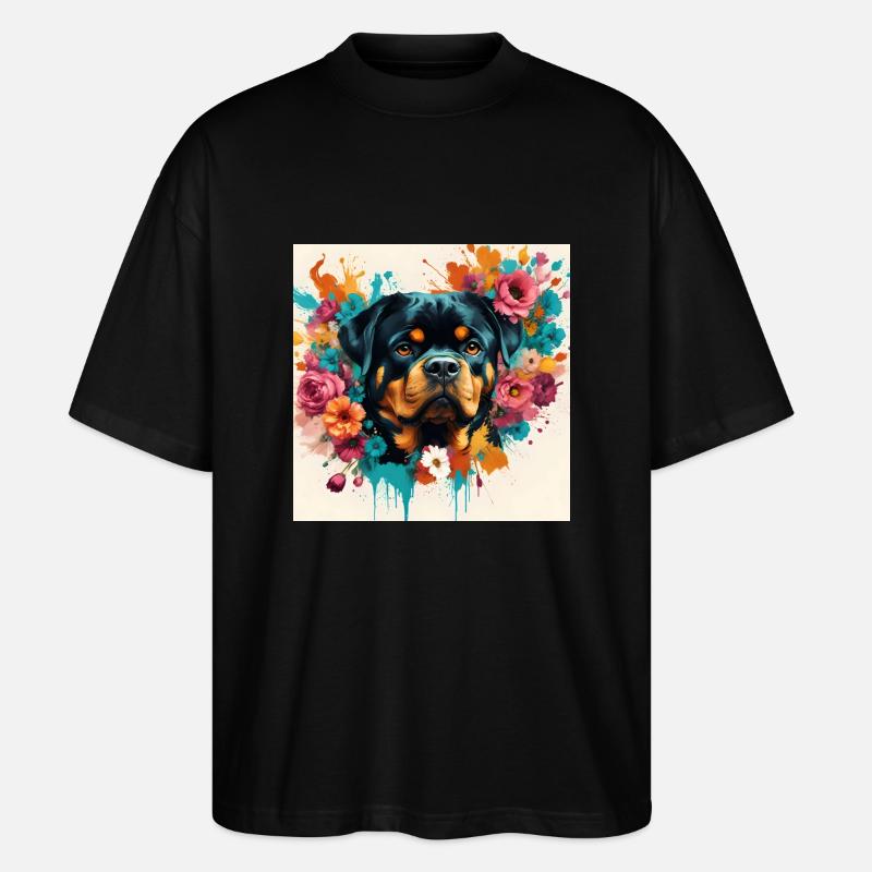 Rottweiler, Blumen - Stanley/Stella Oversized Unisex Bio T-Shirt Blaster 2.0 - Schwarz