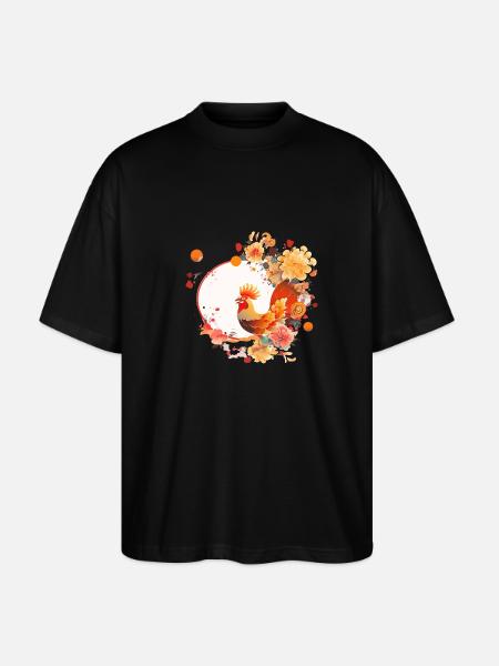 Chinesischer Neujahrshahn - Stanley/Stella Oversized Unisex Bio T-Shirt Blaster 2.0 - Schwarz