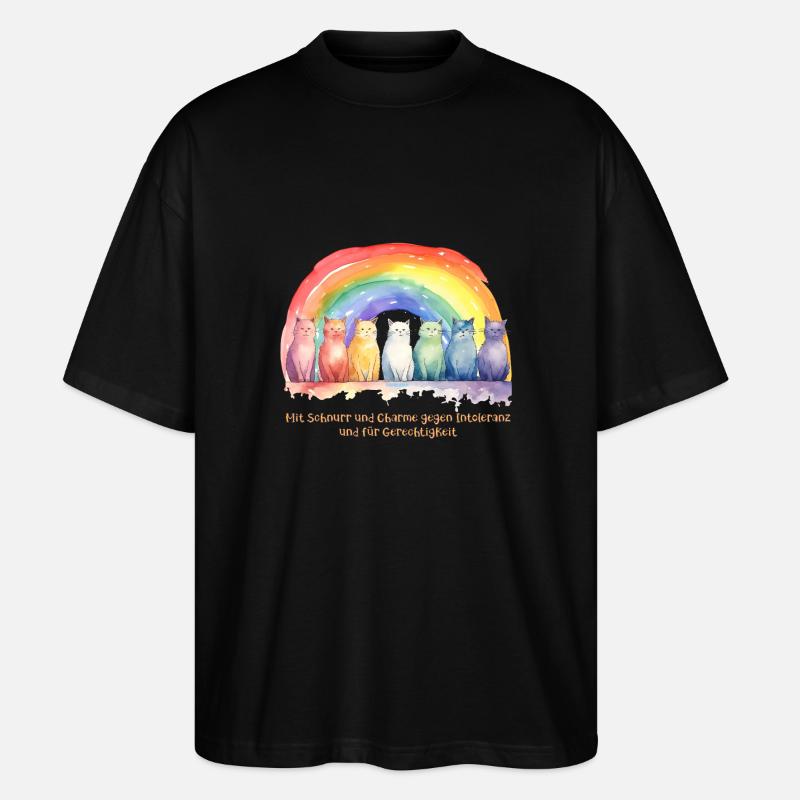 Mimikama Regenbogen Katzen - Stanley/Stella Oversized Unisex Bio T-Shirt Blaster 2.0 - Schwarz