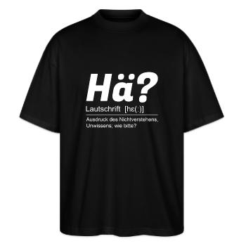 Hä? - Stanley/Stella Oversized Unisex Bio T-Shirt Blaster 2.0 - Schwarz - Vorne - Alina (178cm) & Michal (187cm)