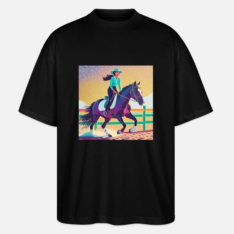 Reiterin auf schwarzem Pferd - Stanley/Stella Oversized Unisex Bio T-Shirt Blaster 2.0 - Schwarz
