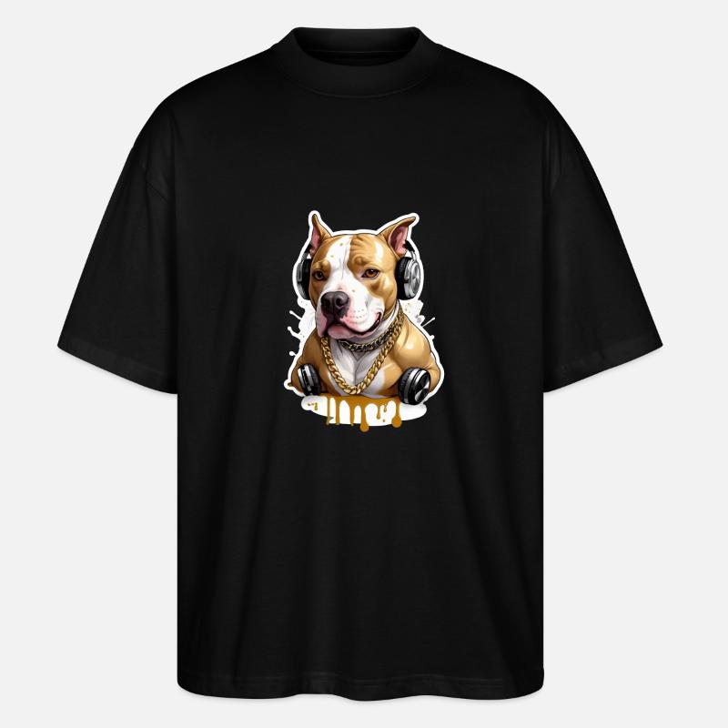 Chien bouledogue avec écouteurs - T-shirt bio Blaster 2.0 coupe oversize Stanley/Stella Unisexe - noir