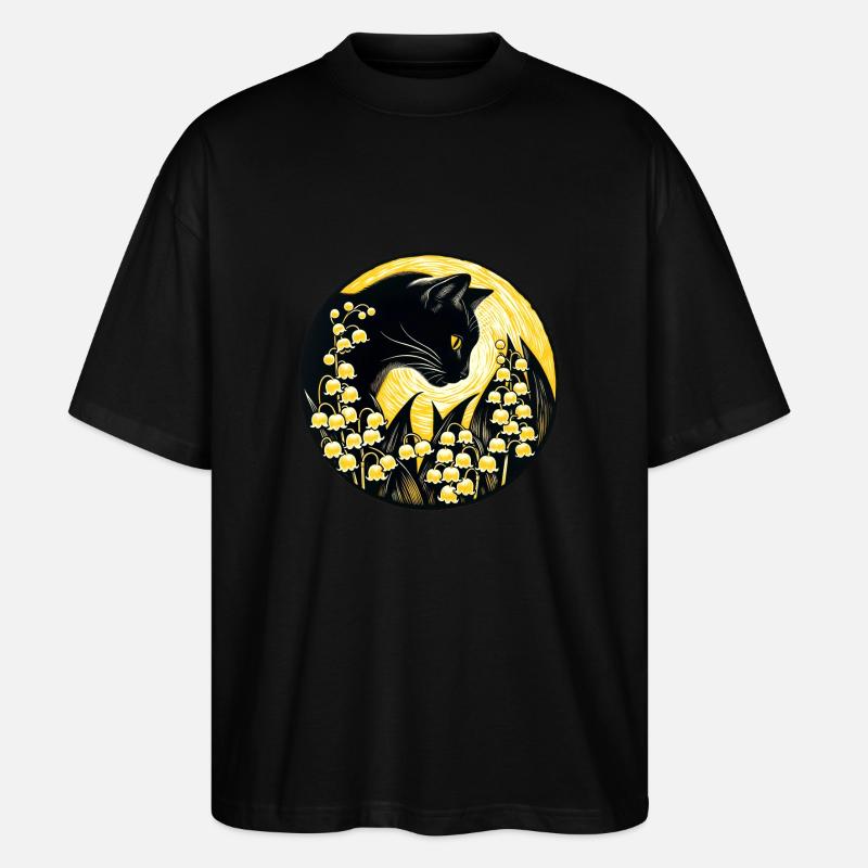 Schwarze Katze Maiglöckchen - Stanley/Stella Oversized Unisex Bio T-Shirt Blaster 2.0 - Schwarz