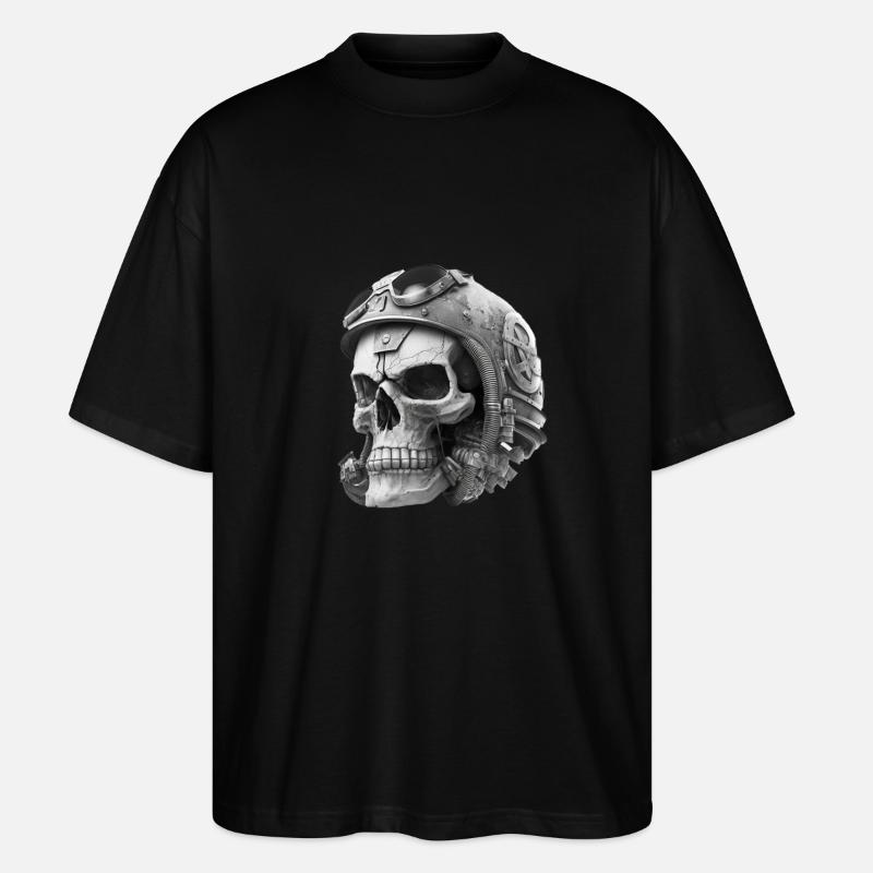Crâne avec casque - T-shirt bio Blaster 2.0 coupe oversize Stanley/Stella Unisexe - noir