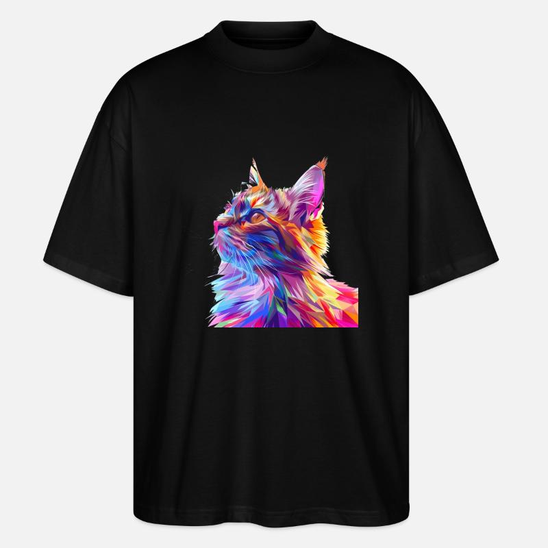 Polygon Cat Comic Style - Stanley/Stella Oversized Unisex Organic T-shirt Blaster 2.0 - black