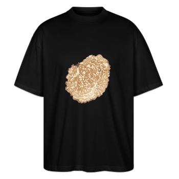 Trüffel Scheibe Pilz - Stanley/Stella Oversized Unisex Bio T-Shirt Blaster 2.0 - Schwarz - Vorne - Alina (178cm) & Michal (187cm)