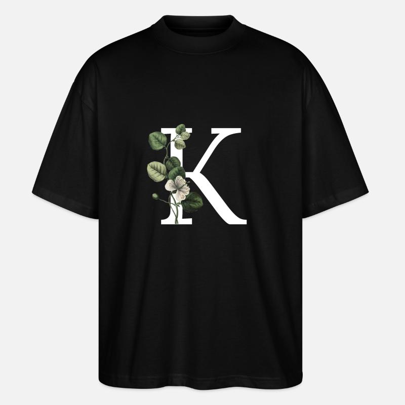 lettre K botanique vert - T-shirt bio Blaster 2.0 coupe oversize Stanley/Stella Unisexe - noir