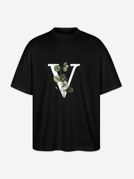 Green Botanical Letter V - Stanley/Stella Oversized Unisex Organic T-shirt Blaster 2.0 - black