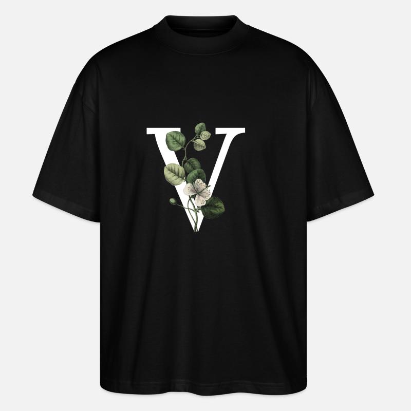 Green Botanical Letter V - Stanley/Stella Oversized Unisex Organic T-shirt Blaster 2.0 - black