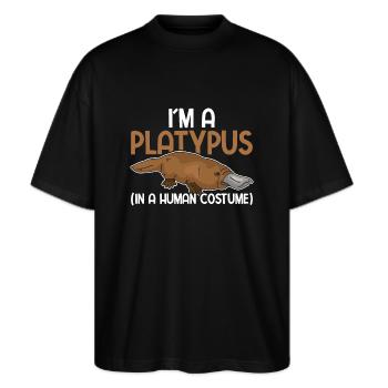 Schnabeltier Niedliches Schnabeltier - Stanley/Stella Oversized Unisex Bio T-Shirt Blaster 2.0 - Schwarz - Vorne - Alina (178cm) & Michal (187cm)