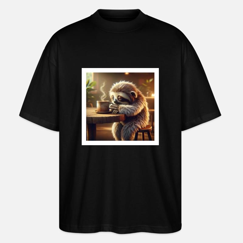 Faultier Morgenkaffee - Stanley/Stella Oversized Unisex Bio T-Shirt Blaster 2.0 - Schwarz