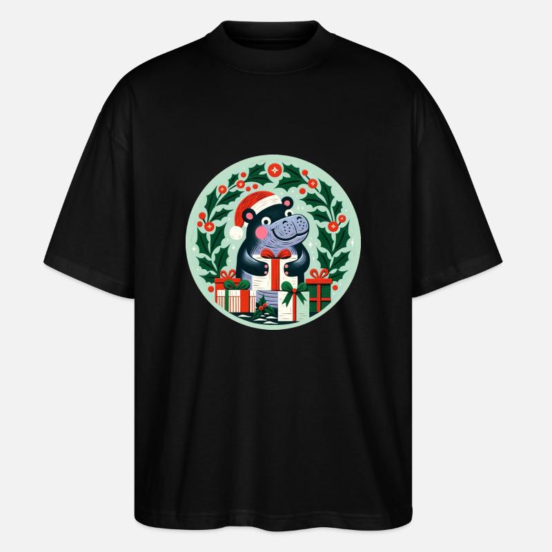 Weihnachts-Nilpferd - Stanley/Stella Oversized Unisex Bio T-Shirt Blaster 2.0 - Schwarz