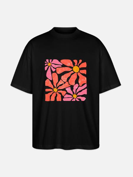 Groovy retro pink og orange blomster - Stanley/Stella Oversize Unisex Øko T-shirt Blaster 2.0 - sort