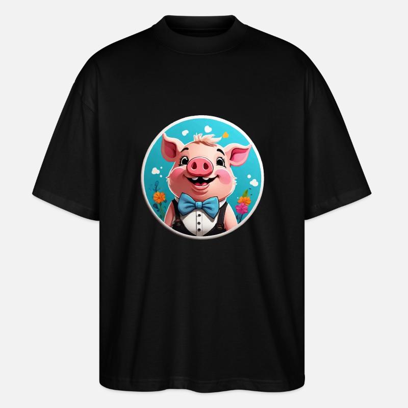 Lustiges Schwein Comic - Stanley/Stella Oversized Unisex Bio T-Shirt Blaster 2.0 - Schwarz