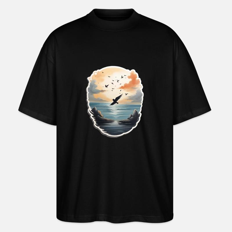 Landschaft Gemälde mit Vogel - Stanley/Stella Oversized Unisex Bio T-Shirt Blaster 2.0 - Schwarz
