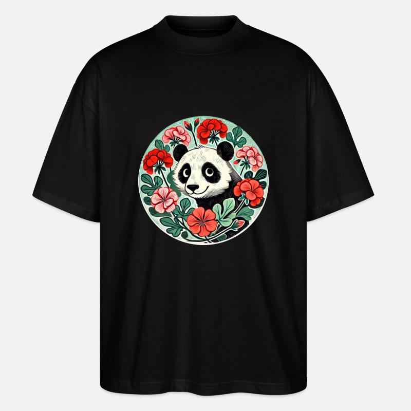 Géraniums pandas - T-shirt bio Blaster 2.0 coupe oversize Stanley/Stella Unisexe - noir