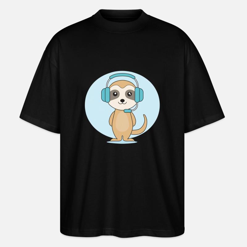 Suricate avec casque - T-shirt bio Blaster 2.0 coupe oversize Stanley/Stella Unisexe - noir