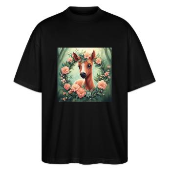 Mignon Kawaii Bébé Cheval Floral - T-shirt bio Blaster 2.0 coupe oversize Stanley/Stella Unisexe - noir - Devant - Alina (178cm) & Michal (187cm)