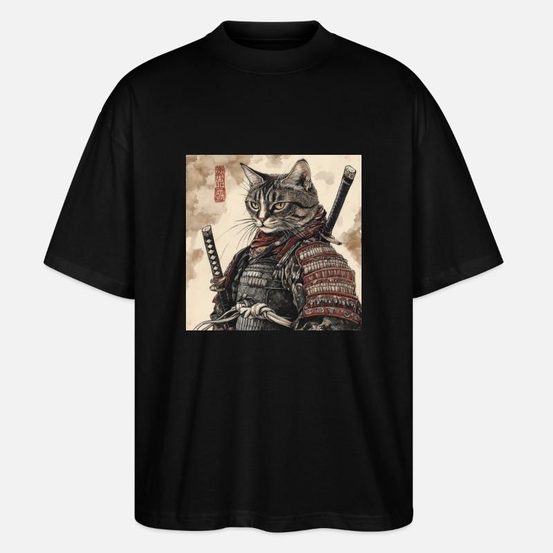 Katze Samurai Japan Ukiyo-E - Stanley/Stella Oversized Unisex Bio T-Shirt Blaster 2.0 - Schwarz