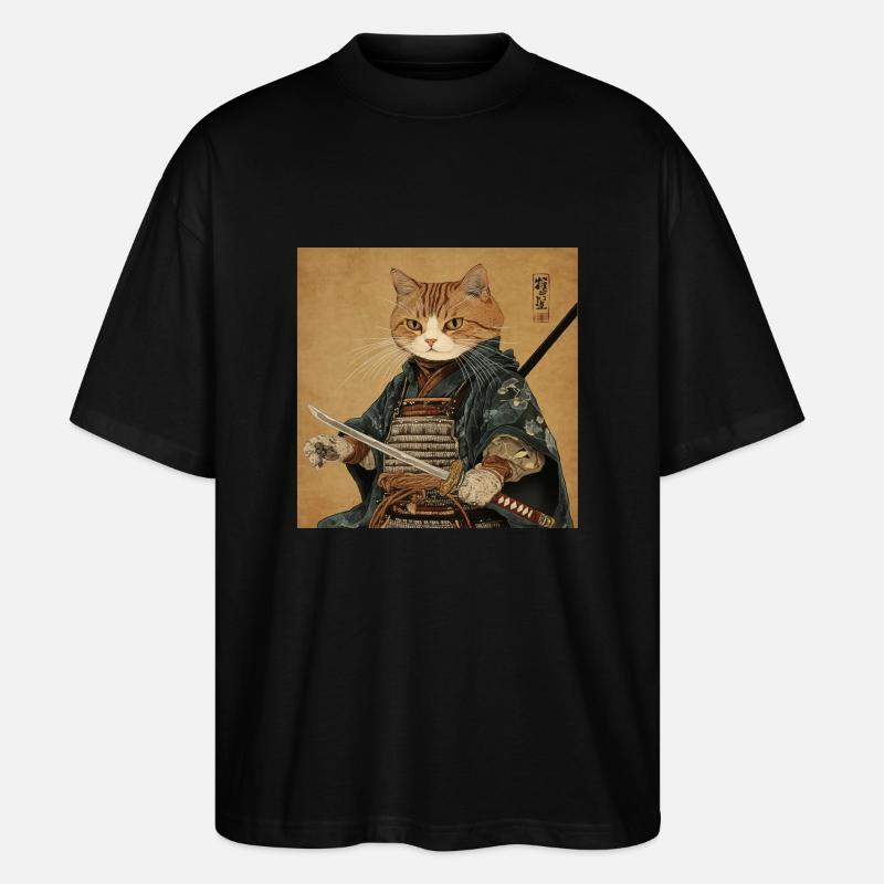 Katze Samurai Japan Ukiyo-E - Stanley/Stella Oversized Unisex Bio T-Shirt Blaster 2.0 - Schwarz