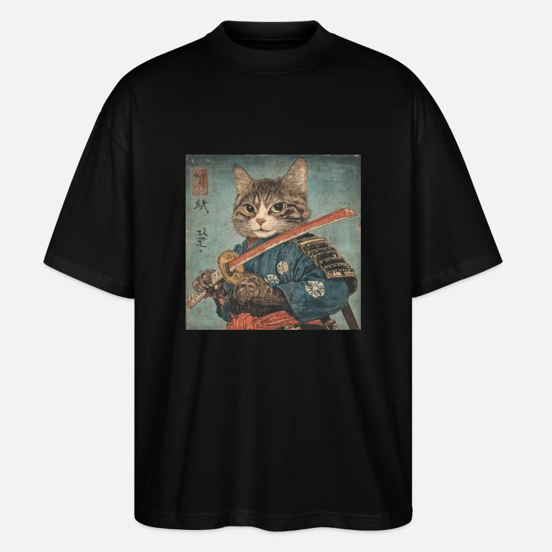 Chat Samouraï Japon Ukiyo-E - T-shirt bio Blaster 2.0 coupe oversize Stanley/Stella Unisexe - noir