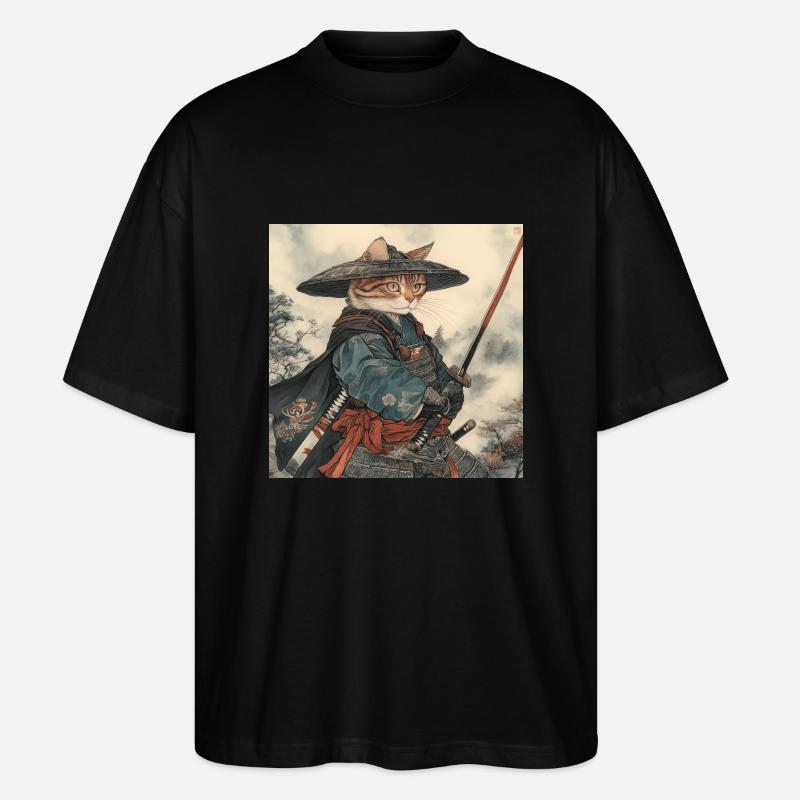 Chat Samouraï Japon Ukiyo-E - T-shirt bio Blaster 2.0 coupe oversize Stanley/Stella Unisexe - noir