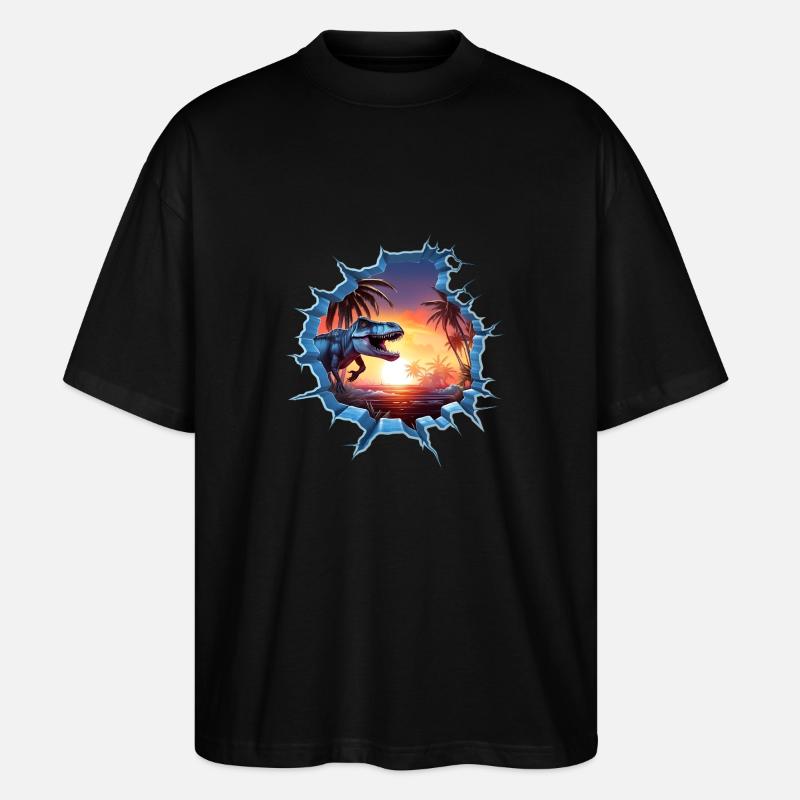 Autocollant T-rex de dinosaure - T-shirt bio Blaster 2.0 coupe oversize Stanley/Stella Unisexe - noir