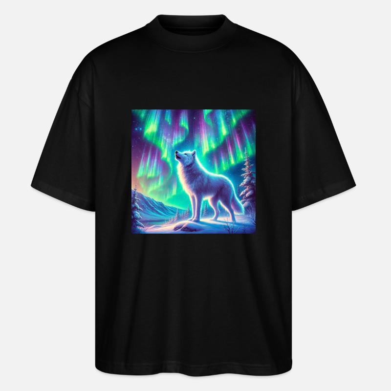 Wolf Aurora Borealis - Stanley/Stella Oversized Unisex Bio T-Shirt Blaster 2.0 - Schwarz