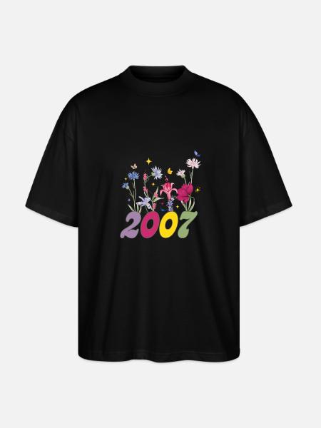 Year of birth 2007 wildflowers - Stanley/Stella Oversized Unisex Organic T-shirt Blaster 2.0 - black