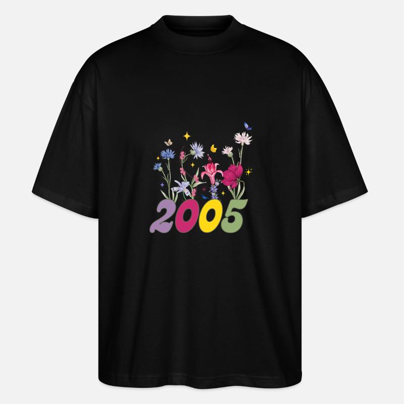 Geburtsjahr 2005 Wildblumen - Stanley/Stella Oversized Unisex Bio T-Shirt Blaster 2.0 - Schwarz