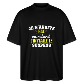 je n'arrive pas en retard cadeau rigolo - T-shirt bio Blaster 2.0 coupe oversize Stanley/Stella Unisexe - noir - Devant - Alina (178cm) & Michal (187cm)