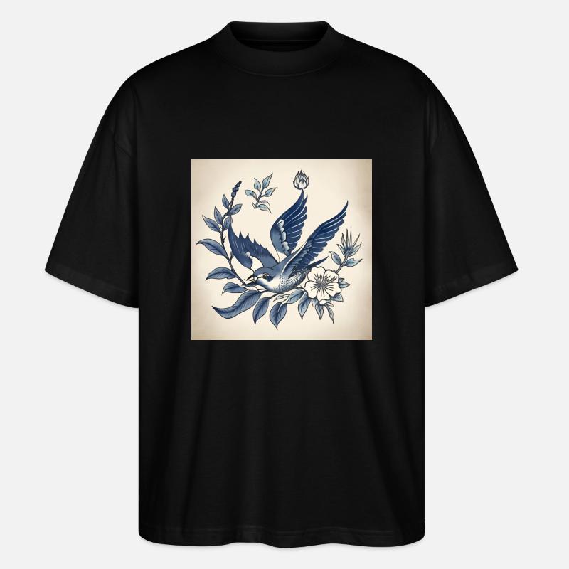 tatouage d'une hirondelle - T-shirt bio Blaster 2.0 coupe oversize Stanley/Stella Unisexe - noir
