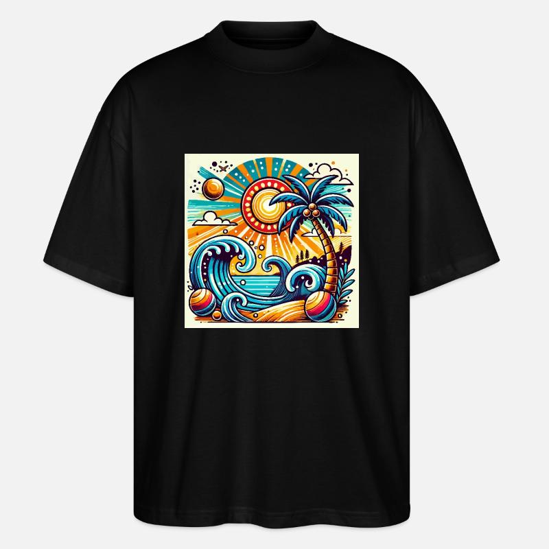 Coucher de soleil tropical - T-shirt bio Blaster 2.0 coupe oversize Stanley/Stella Unisexe - noir