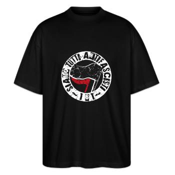 Siamo Tutti Antifascisti 161 - Stanley/Stella Oversized Unisex Bio T-Shirt Blaster 2.0 - Schwarz - Vorne - Alina (178cm) & Michal (187cm)
