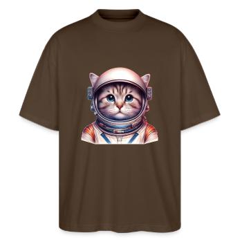 Space_cat - T-shirt bio Blaster 2.0 coupe oversize Stanley/Stella Unisexe - marron foncé - Devant - Alina (178cm) & Michal (187cm)