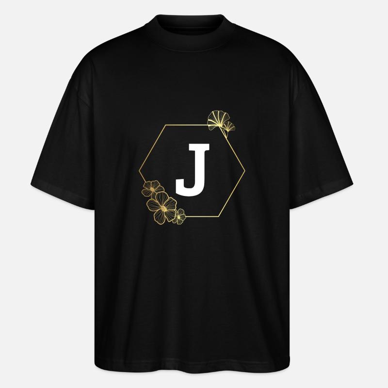 Buchstabe j Goldener Blumenrahmen - Stanley/Stella Oversized Unisex Bio T-Shirt Blaster 2.0 - Schwarz