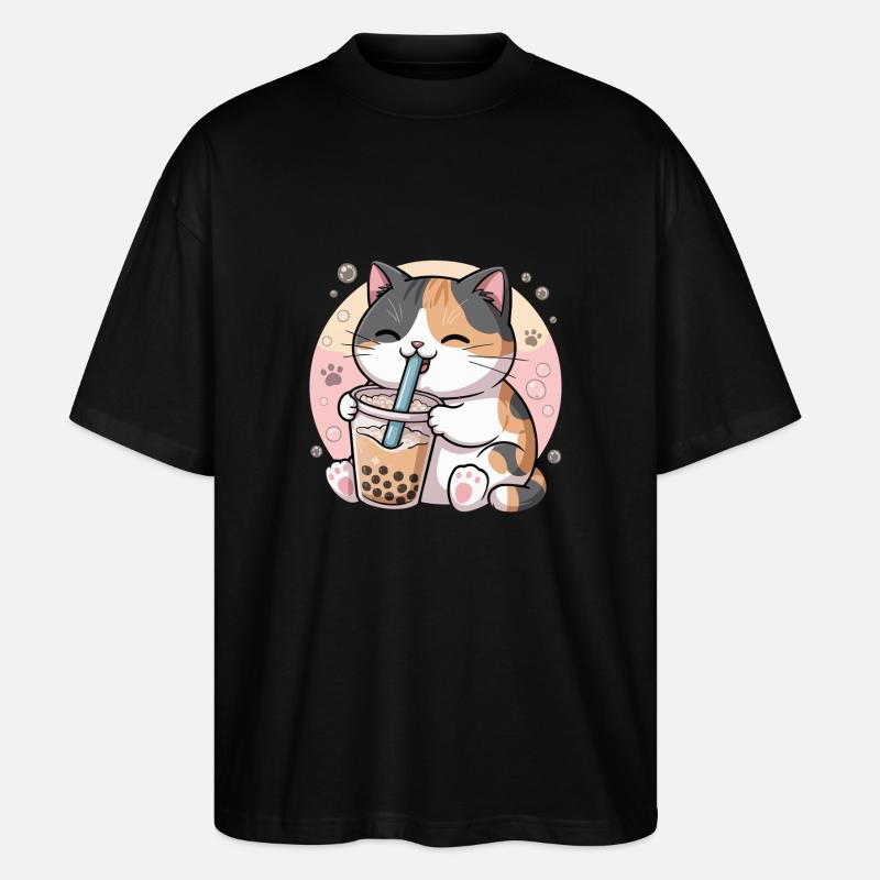 Katze trinkt Bubble Tea - Stanley/Stella Oversized Unisex Bio T-Shirt Blaster 2.0 - Schwarz